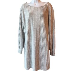 Shein Ribbed Sweater Dress Gray Boat Neck Long Sleeve Sizr XL